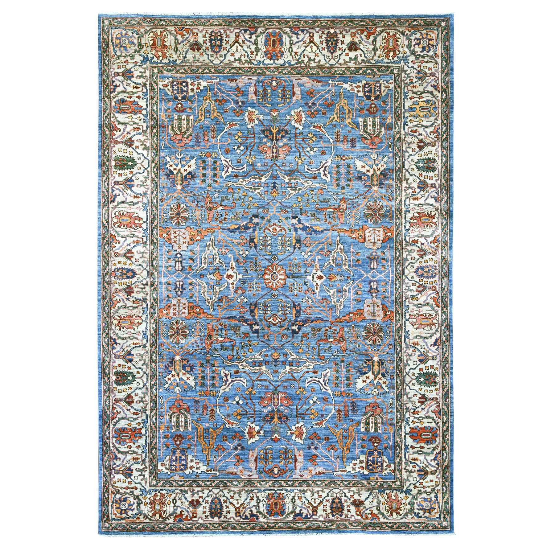 8'x11'8" Carolina Blue, Peshawar with Bijar Garus Design, Aryana Collection, Vegetable Dyes, High Mountain Wool, Hand Knotted, Densely Woven, Oriental Rug 